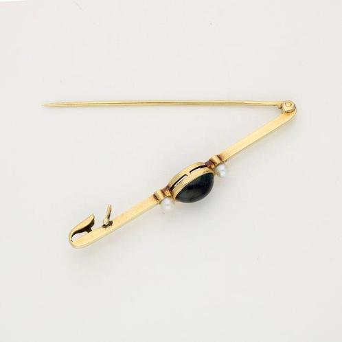 Broche - 14 karaat Geel goud Saffier - Parel, Sieraden, Tassen en Uiterlijk, Antieke sieraden