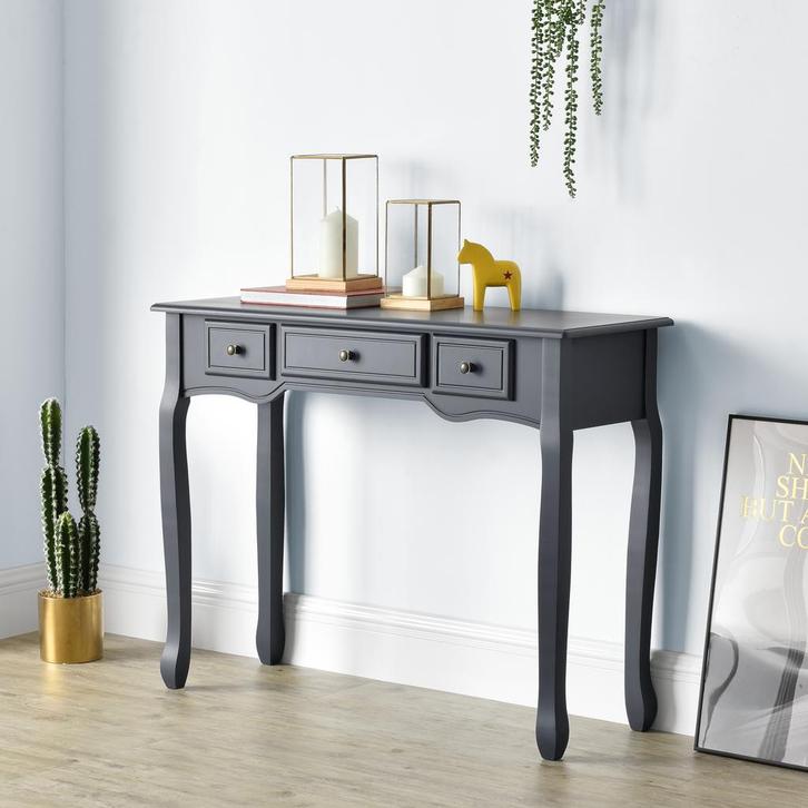 Console tafel sidetafel 3 lades landelijk 100x35x78 donkergr, Huis en Inrichting, Woonaccessoires | Wandplanken en Boekenplanken