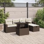 vidaXL 6-delige Loungeset met kussens poly rattan bruin, Verzenden, Nieuw, Rotan, Loungeset