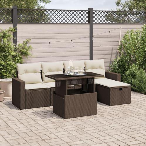 vidaXL 6-delige Loungeset met kussens poly rattan bruin, Tuin en Terras, Tuinsets en Loungesets, Loungeset, Nieuw, Rotan, Verzenden