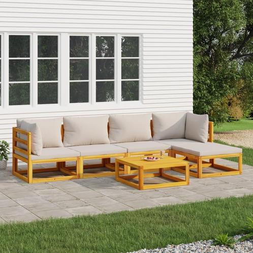 vidaXL 6-delige Loungeset met lichtgrijze kussens massief, Tuin en Terras, Tuinsets en Loungesets, Loungeset, Nieuw, Hardhout