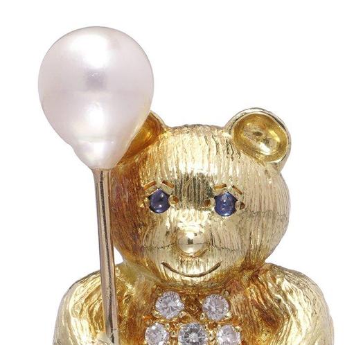 Broche 18 kt Geelgouden Beer en Parel Ballon Broche met, Sieraden, Tassen en Uiterlijk, Antieke sieraden