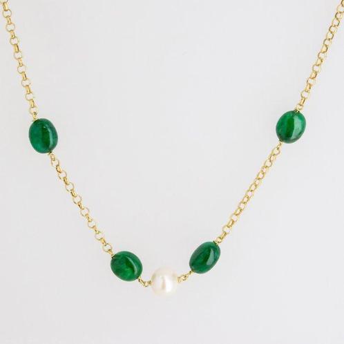 Hanger - 18 karaat Geel goud Smaragd - Parel, Sieraden, Tassen en Uiterlijk, Antieke sieraden