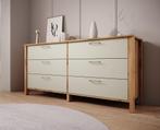 Meubella | Ladekast beige met eiken 171 cm - 6 lades, Huis en Inrichting, Kasten | Ladekasten, Verzenden, 150 tot 200 cm, Nieuw