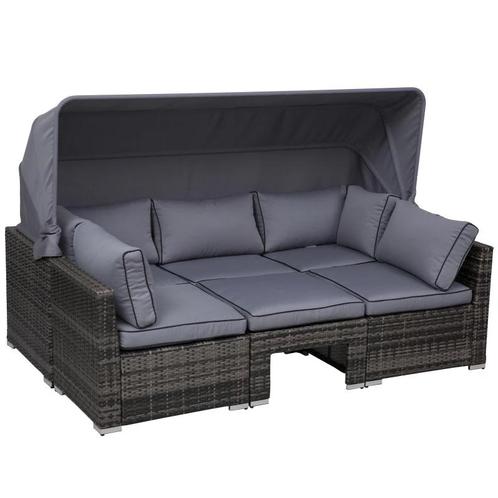 TRUUSK Rotan Loungeset, Zitgroep Met Zonneluifel, Tuinlounge, Tuin en Terras, Tuinsets en Loungesets, Nieuw, Verzenden