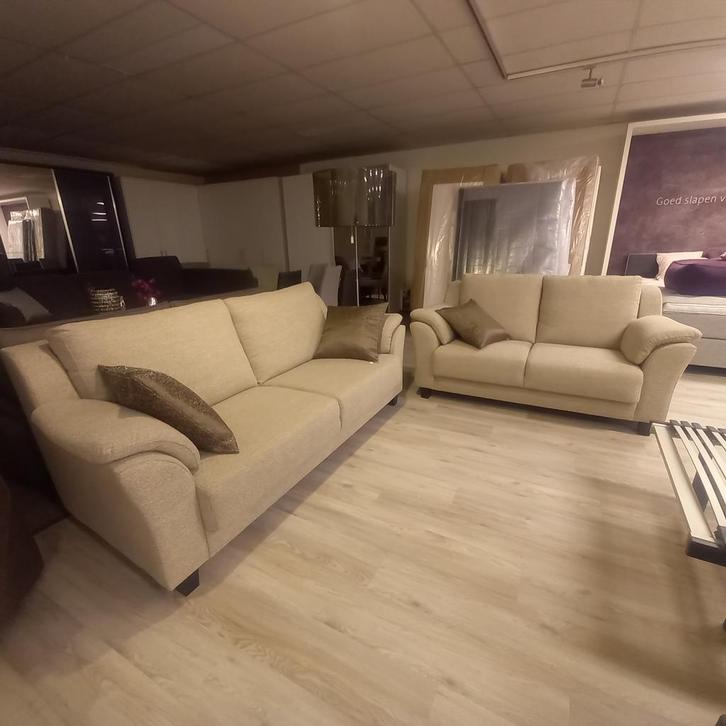 2+3 ZITS BANKEN IN STOF BEIGE, Huis en Inrichting, Banken | Bankstellen, 150 tot 200 cm, 75 tot 100 cm, Rechte bank, Vierpersoons of meer