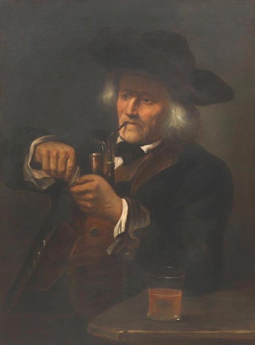 C. Canone (Duitsland, 19e eeuw), Een pijprokende man, Antiek en Kunst, Kunst | Schilderijen | Klassiek