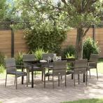 vidaXL 7-delige Tuin Eettafelset met Kussens - Grijs Poly, Verzenden, Nieuw, Rotan