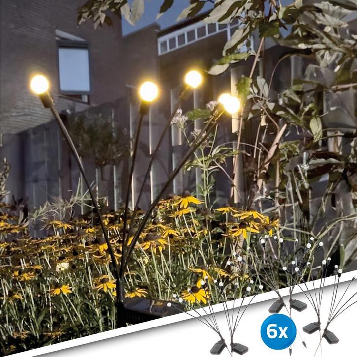 Solar priklamp Miami | Warm wit licht | Set van 6 stuks, Tuin en Terras, Buitenverlichting, Led, Licht-donker-sensor, Zonne-energie
