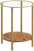 Salontafel - Ronde bijzettafel - 2 planken - Hazelbruin/Goud, Huis en Inrichting, Tafels | Bijzettafels, Ophalen of Verzenden