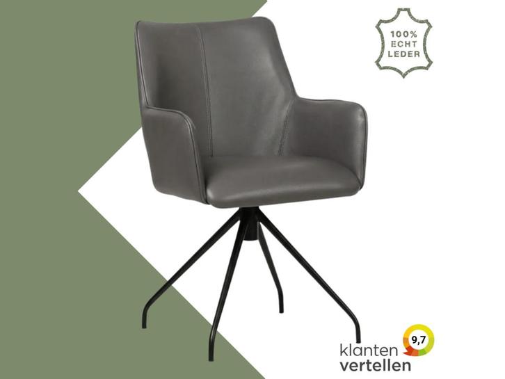 Leren draaibare eetkamerstoel Wave - Granada Steel (grijs), Huis en Inrichting, Barkrukken, 60 tot 90 cm, 1 kruk, Nieuw, Leer