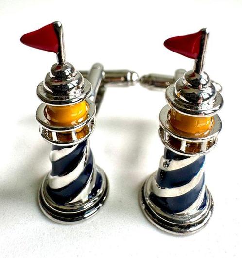 Mooie Nautische Vuurtoren Emaille - Manchetknopen, Antiek en Kunst, Antiek | Goud en Zilver