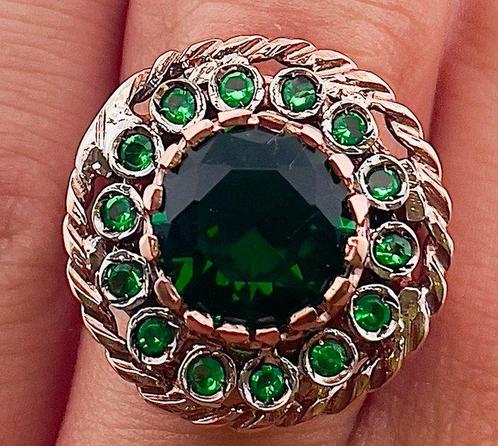 Zonder Minimumprijs - Ring - 9 kt. Roségoud, Zilver Smaragd, Sieraden, Tassen en Uiterlijk, Ringen
