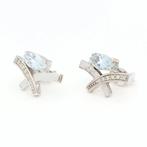 Oorbellen - 18 karaat Witgoud Aquamarijn - Diamant, Nieuw