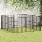 vidaXL Hondenkennel 8 panelen gepoedercoat staal zwart, Dieren en Toebehoren, Hondenhokken, Verzenden, Nieuw