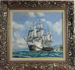 Britse school (XX) - Sailing ships at sea in a naval battle., Antiek en Kunst, Kunst | Schilderijen | Klassiek