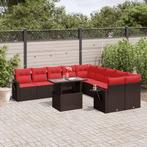 vidaXL 11-delige tuinbankset met kussens, bruin polyrotan, Tuin en Terras, Tuinsets en Loungesets, Verzenden, Nieuw, Rotan