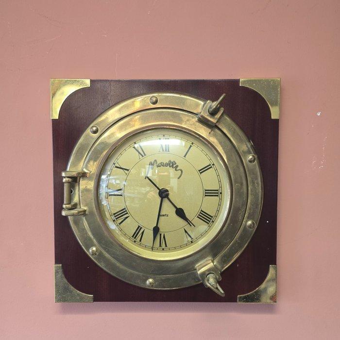 Fraaie klok in patrijspoort op mahoniehouten blad met, Antiek en Kunst, Curiosa en Brocante