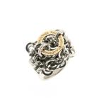 Artistieke zilveren ring met 18 Krt. Gouden cirkel | Pian..., Gebruikt, Overige kleuren, Ophalen of Verzenden, Kleiner dan 17