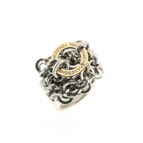 Artistieke zilveren ring met 18 Krt. Gouden cirkel | Pian..., Sieraden, Tassen en Uiterlijk, Ringen, Dame, Overige kleuren, Kleiner dan 17