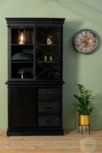 Buffetkast Emma zwart mangohout. NU VOOR € 599,- !!, Glas, Nieuw, Ophalen of Verzenden, Minder dan 150 cm