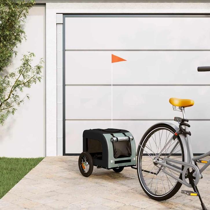 vidaXL Hondenfietstrailer oxford stof en ijzer grijs en, Dieren en Toebehoren, Overige Dieren-accessoires, Nieuw, Verzenden