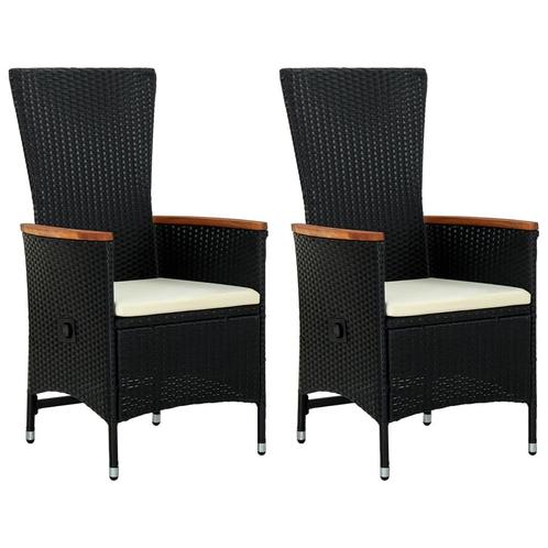 vidaXL Tuinstoelen 2 st met kussens poly rattan zwart, Tuin en Terras, Tuinstoelen, Nieuw, Rotan, Verzenden