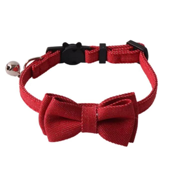 Kattenhalsband met strik Rood (Denim) (Halsband Set), Dieren en Toebehoren, Hondenhalsbanden en Penningen, Nieuw, Ophalen of Verzenden