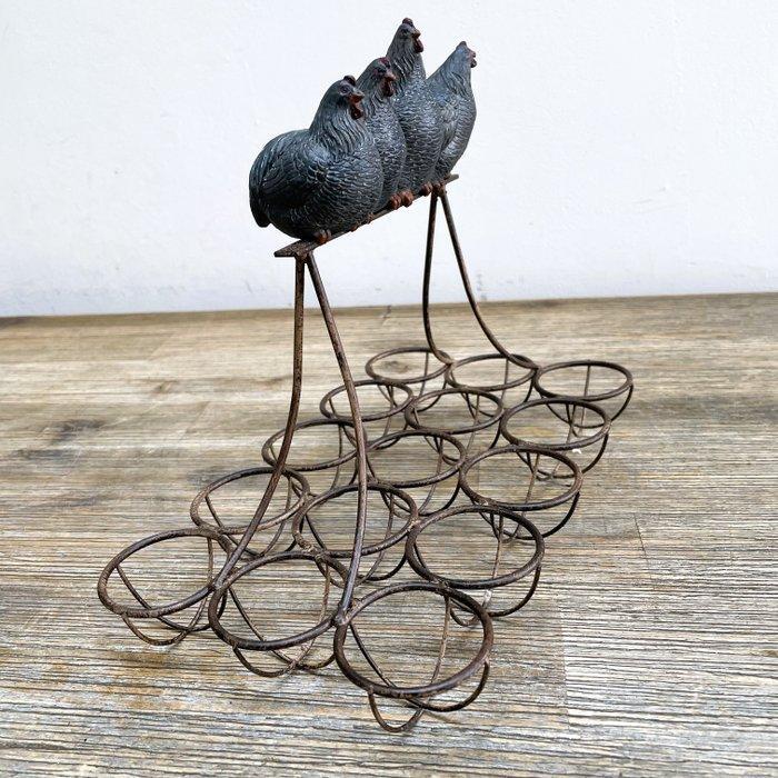 Eierhouder set - Eierrek - Met de kippen op stok - Polystone, Antiek en Kunst, Antiek | Keukenbenodigdheden