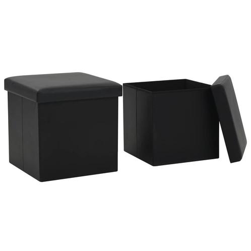 vidaXL Opbergkrukken inklapbaar 2 st kunstleer zwart, Huis en Inrichting, Stoelen, Zwart, Nieuw, Verzenden