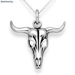 Zilveren oxide bull skeleton head hanger, Sieraden, Tassen en Uiterlijk, Kettinghangers, Verzenden, Nieuw, Zilver