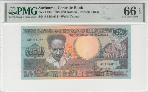 1988 Suriname P 134 250 Gulden Pmg 66 Epq, Postzegels en Munten, Bankbiljetten | Europa | Niet-Eurobiljetten, Verzenden