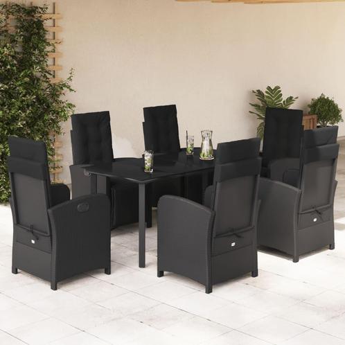 vidaXL 7-delige Tuinset met kussens poly rattan zwart, Tuin en Terras, Tuinsets en Loungesets, Tuinset, Nieuw, 6 zitplaatsen, Rotan