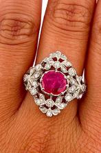 Ring Platina Robijn - Diamant, Sieraden, Tassen en Uiterlijk, Ringen, Nieuw