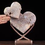 Elegant Duo van Harten in Roze Amethist op Decoratieve