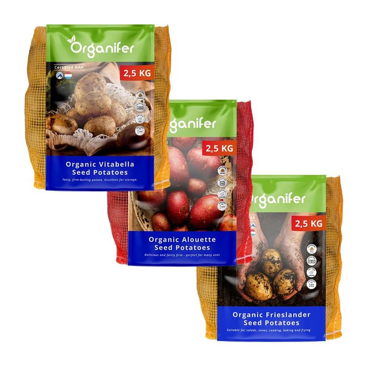 Biologisch Pootaardappelpakket (3x 2,5 kg = 7,5 kg) – Vroeg,, Tuin en Terras, Bloembollen en Zaden, Gehele jaar, Volle zon, Verzenden