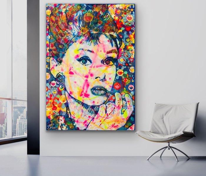 Joaquim Falco - AUDREY HEPBURN MURAKAMI BLUE.XXL Fluor paint, Antiek en Kunst, Kunst | Schilderijen | Modern