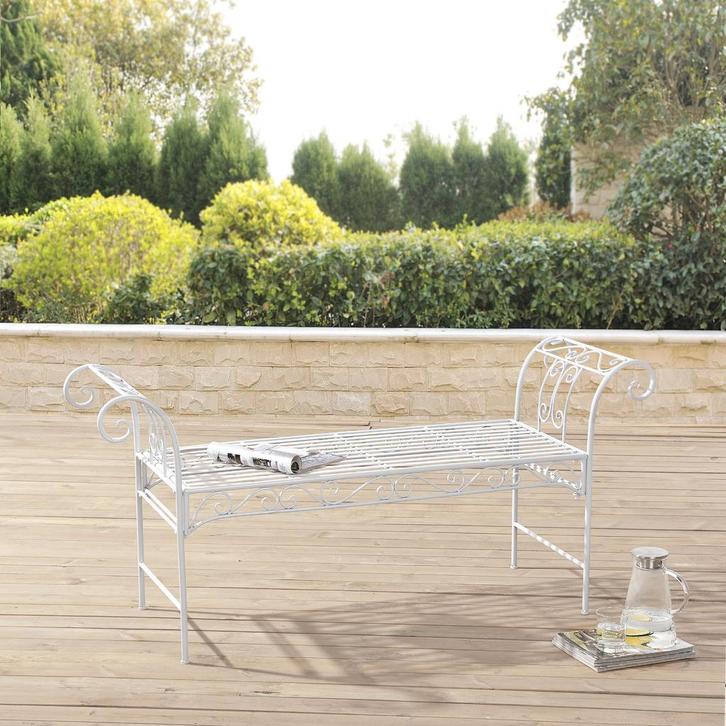Tuinbank Cossila vintage metaal 147x46x70 cm wit, Tuin en Terras, Tuinbanken, Verzenden