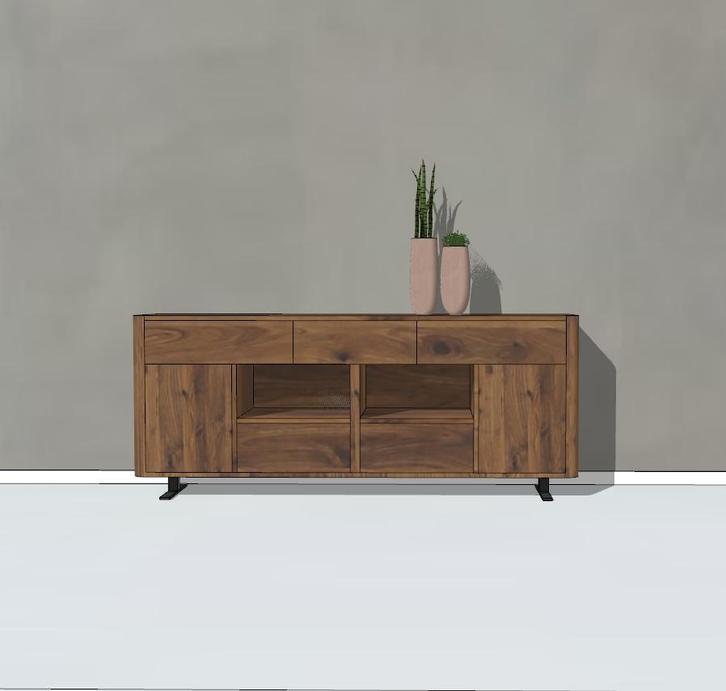 Noten dressoir Ineke | greep loos | Massief notenhout, Huis en Inrichting, Kasten | Dressoirs, 25 tot 50 cm, Met lade(s), Met deur(en)