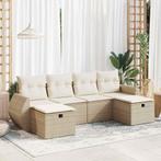 vidaXL 6-delige Loungeset met kussens poly rattan beige, Verzenden, Nieuw, Rotan, Loungeset