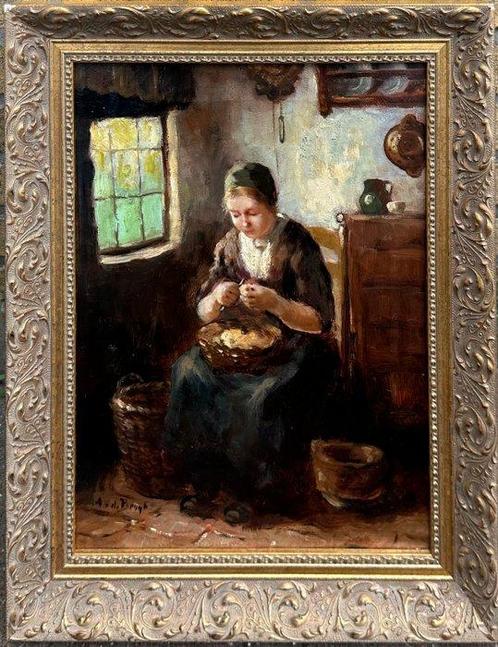 Andries v.d Berg 1852-1944 - Aardappelschilster, Antiek en Kunst, Kunst | Schilderijen | Klassiek