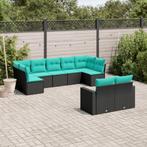 vidaXL 9-delige Loungeset met kussens poly rattan zwart, Verzenden, Nieuw, Rotan, Loungeset