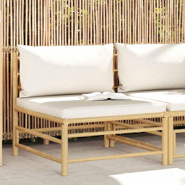 vidaXL Tuinmiddenbank met crèmewitte kussens bamboe, Tuin en Terras, Tuinsets en Loungesets, Nieuw, Hout, Verzenden