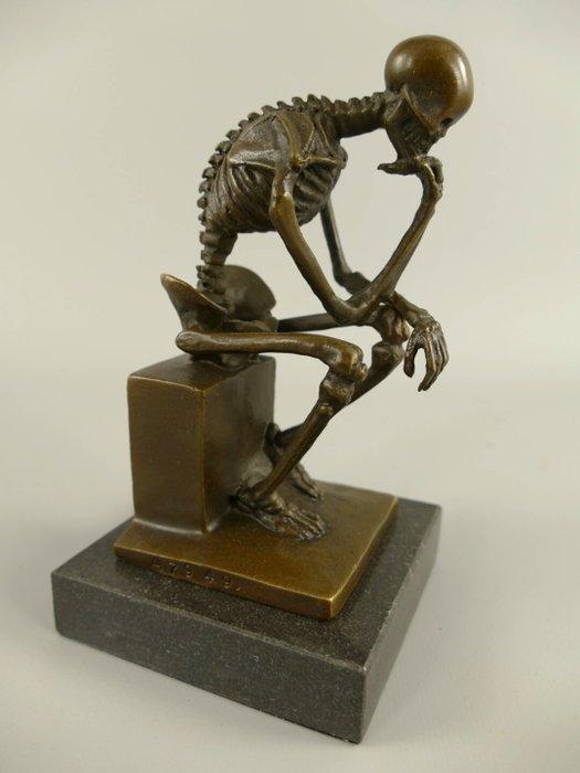 Beeldje - THE THINKER naar RODIN=Skelet - Brons, Antiek en Kunst, Curiosa en Brocante