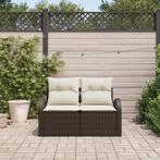 vidaXL Tuinbank 2-zits met kussens poly rattan bruin, Verzenden, Nieuw, Rotan