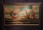 Franse school (XX) - Grande scena di battaglia navale - cm, Antiek en Kunst