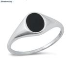 Zilveren dames zegelring zwarte ovale agaat, Sieraden, Tassen en Uiterlijk, Ringen, Verzenden, Nieuw, Zilver
