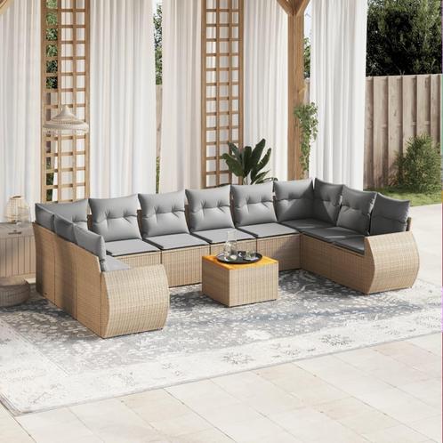 vidaXL 11-delige Tuinset met kussens poly rattan beige, Tuin en Terras, Tuinsets en Loungesets, Tuinset, Nieuw, Rotan, Verzenden