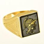 Ring - 18 karaat Geel goud Onyx, Sieraden, Tassen en Uiterlijk, Ringen, Nieuw