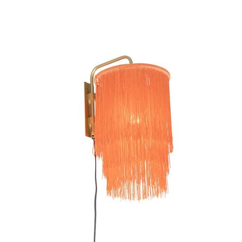 Oosterse wandlamp goud roze kap met franjes - Franxa, Huis en Inrichting, Lampen | Wandlampen, Nieuw, Overige materialen